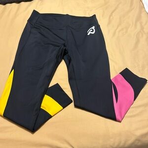 Peloton leggings with pink and yellow detail